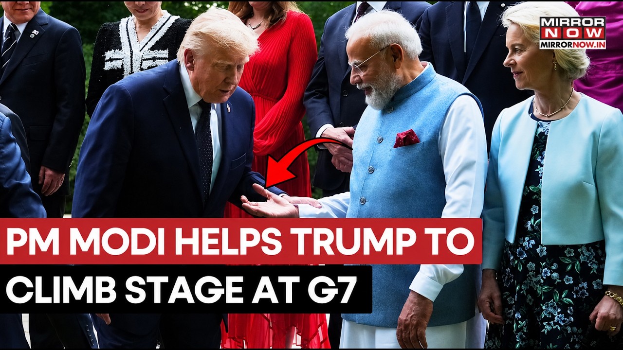 PM Modi Helps Trump Climb Stage During G7 Summit Photo-Op In Heart Warming Gesture | MOMENT VIRAL