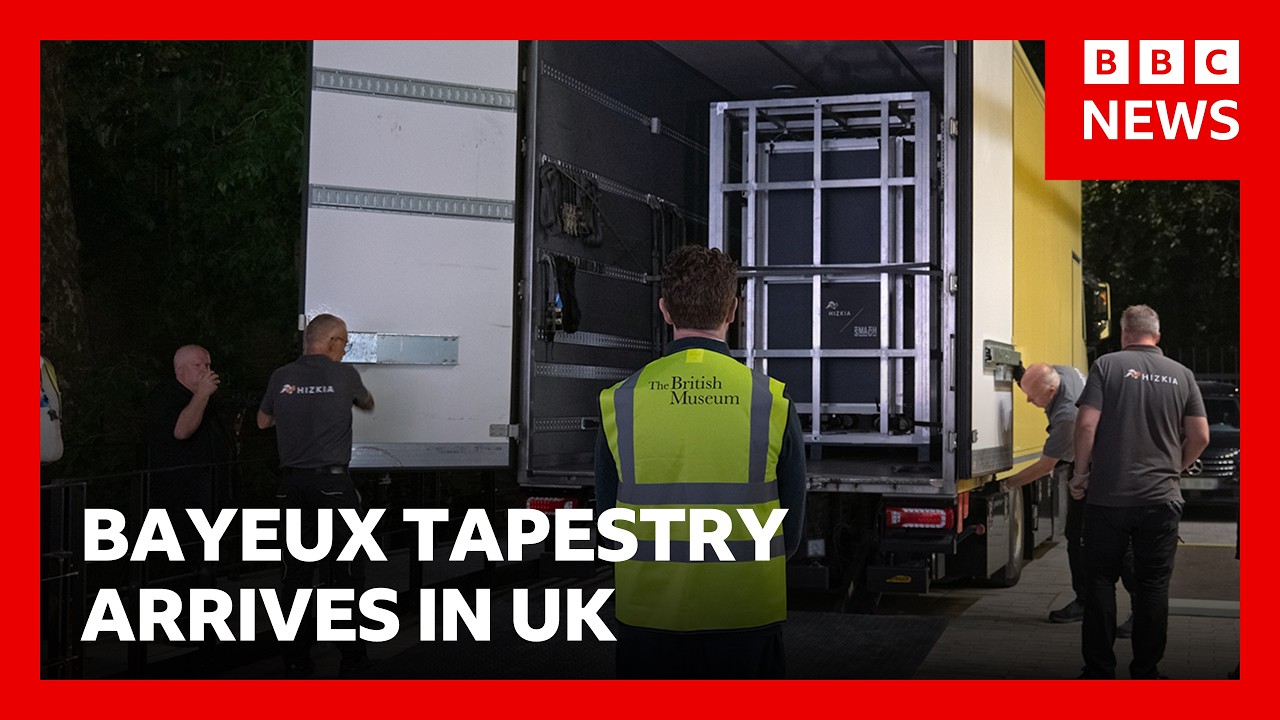 Bayeux Tapestry arrives in UK for first time in 900 years under police guard | BBC News