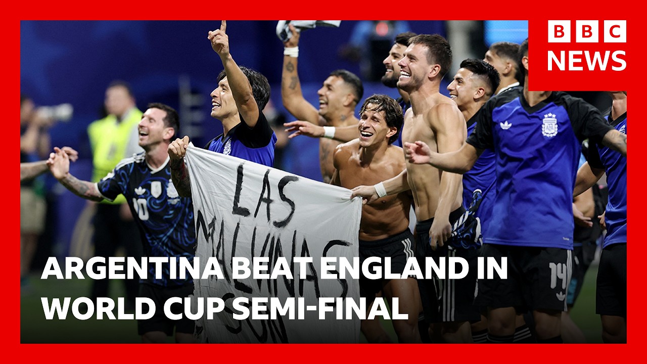 Argentina could face action over Falklands banner after beating England at World Cup | BBC News