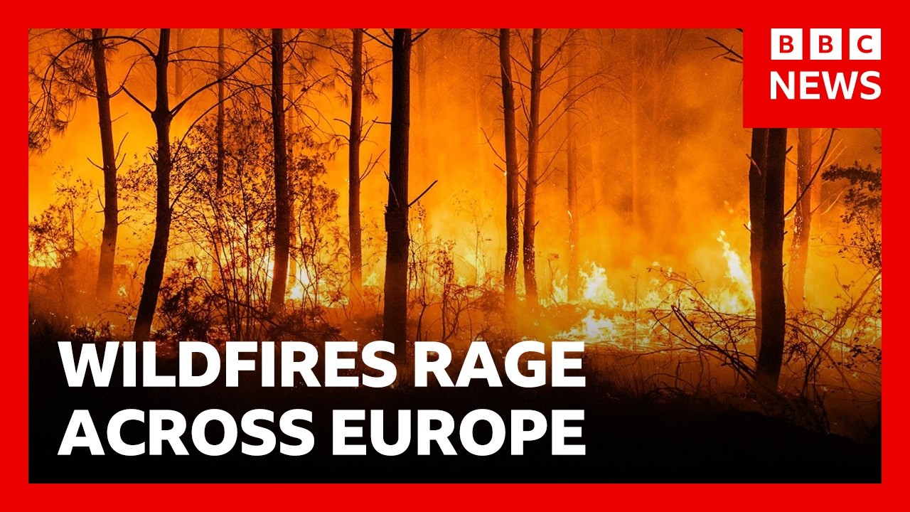 Firefighters battle to contain France and Spain wildfires as thousands evacuated | BBC News