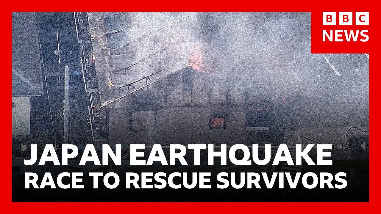 Japan earthquake – many people feared trapped in collapsed shopping mall | BBC News