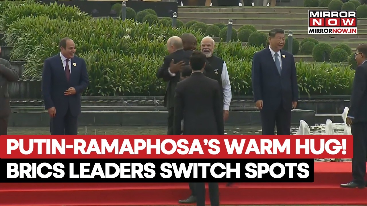 Putin-Ramaphosa’s Warm Hug Moment Caught On Cam! BRICS Leaders Switch Spots During Family Photo
